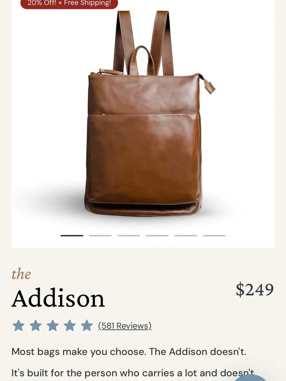 Andar the Addison Women's Brown Leather Backpack - Classic Everyday Backpack